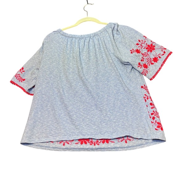 Talbots Off Shoulder Shirt Womens Large Petites Blue Floral Embroidered Boho - Picture 3 of 12